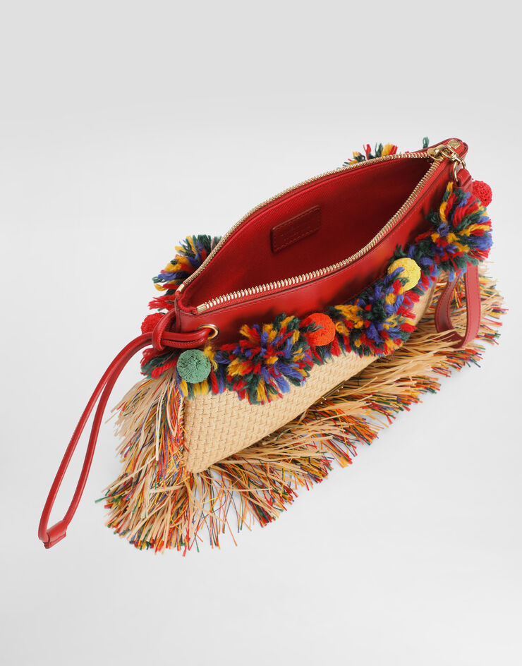 Dolce & Gabbana Raffia toiletry bag with fringes Multicolor BI3481A0418