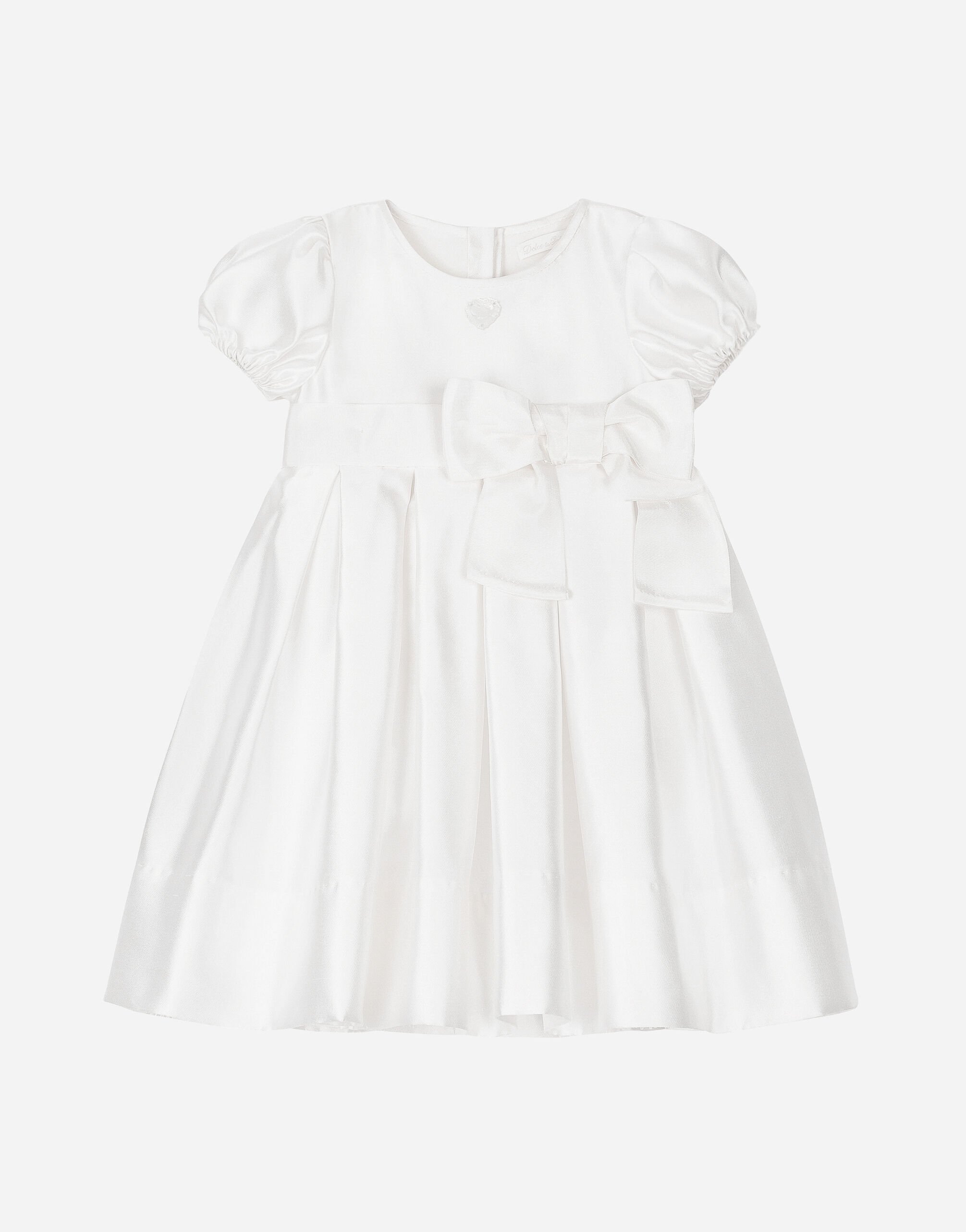 Dolce & Gabbana Empire-line silk mikado christening dress with short sleeves Silver L52DH1G7VXC