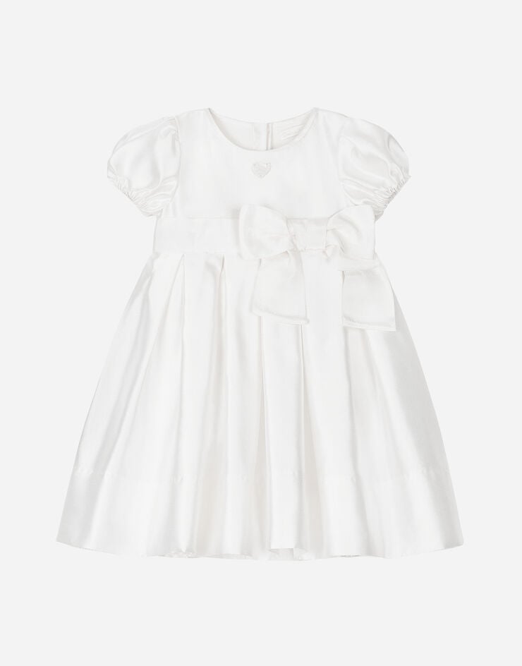 Dolce & Gabbana Крестильное платье ампир из шелка микадо с коротким рукавом белый L0EGG2FU1L6