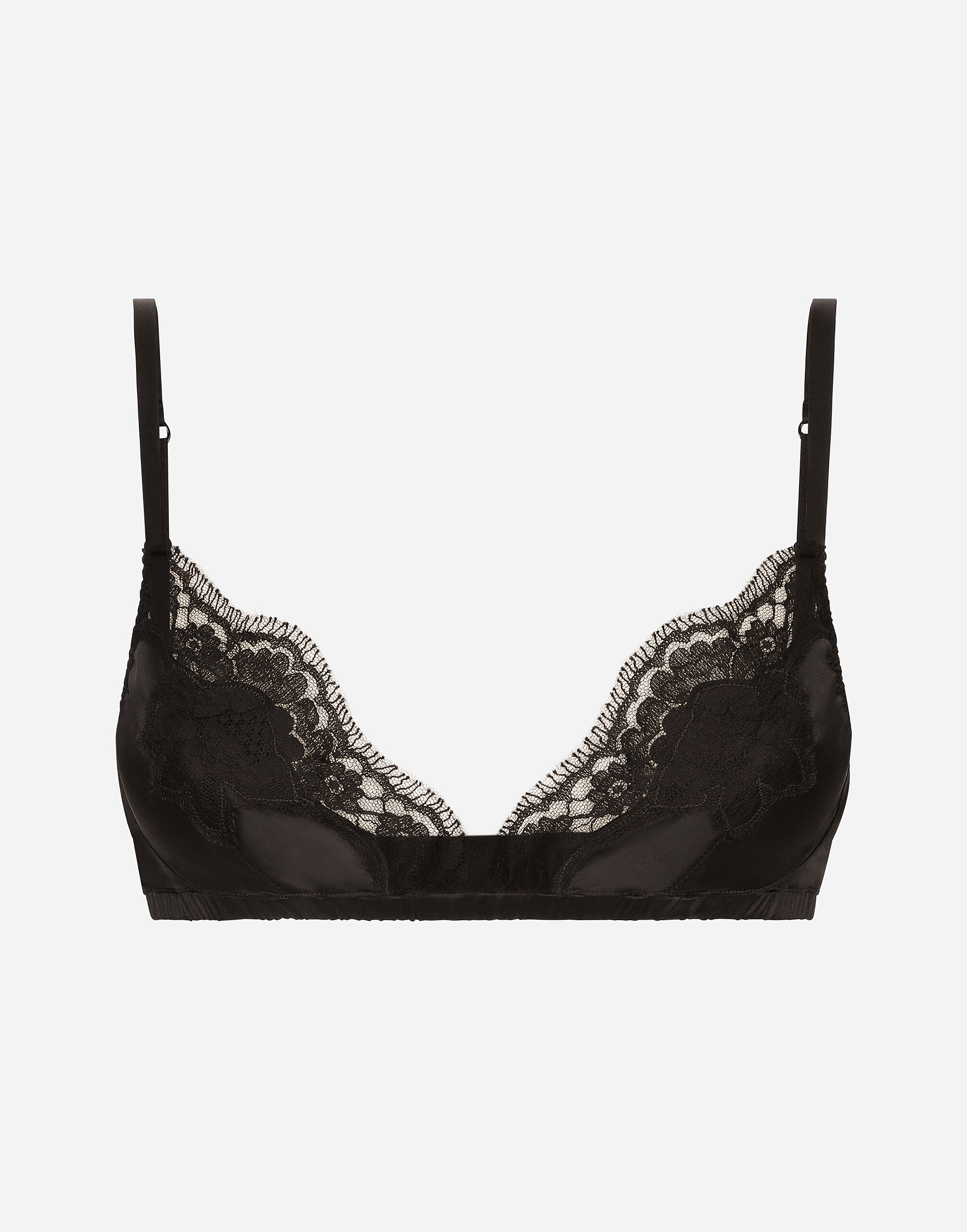 Soft-cup satin bra with lace detailing in Black for Women