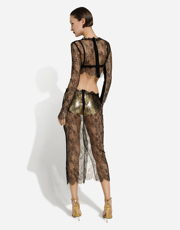 Dolce&Gabbana Long-sleeved Chantilly lace crop top Black F780MTHLM9J
