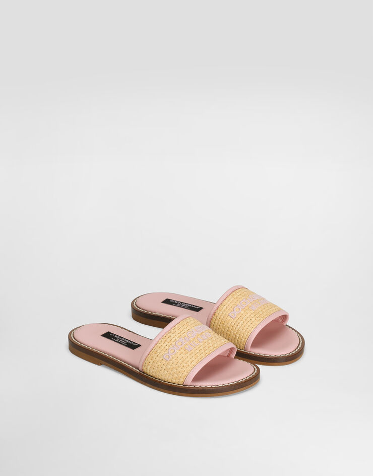 Dolce & Gabbana Flat straw sliders with Dolce&Gabbana logo Pink D11306AU095
