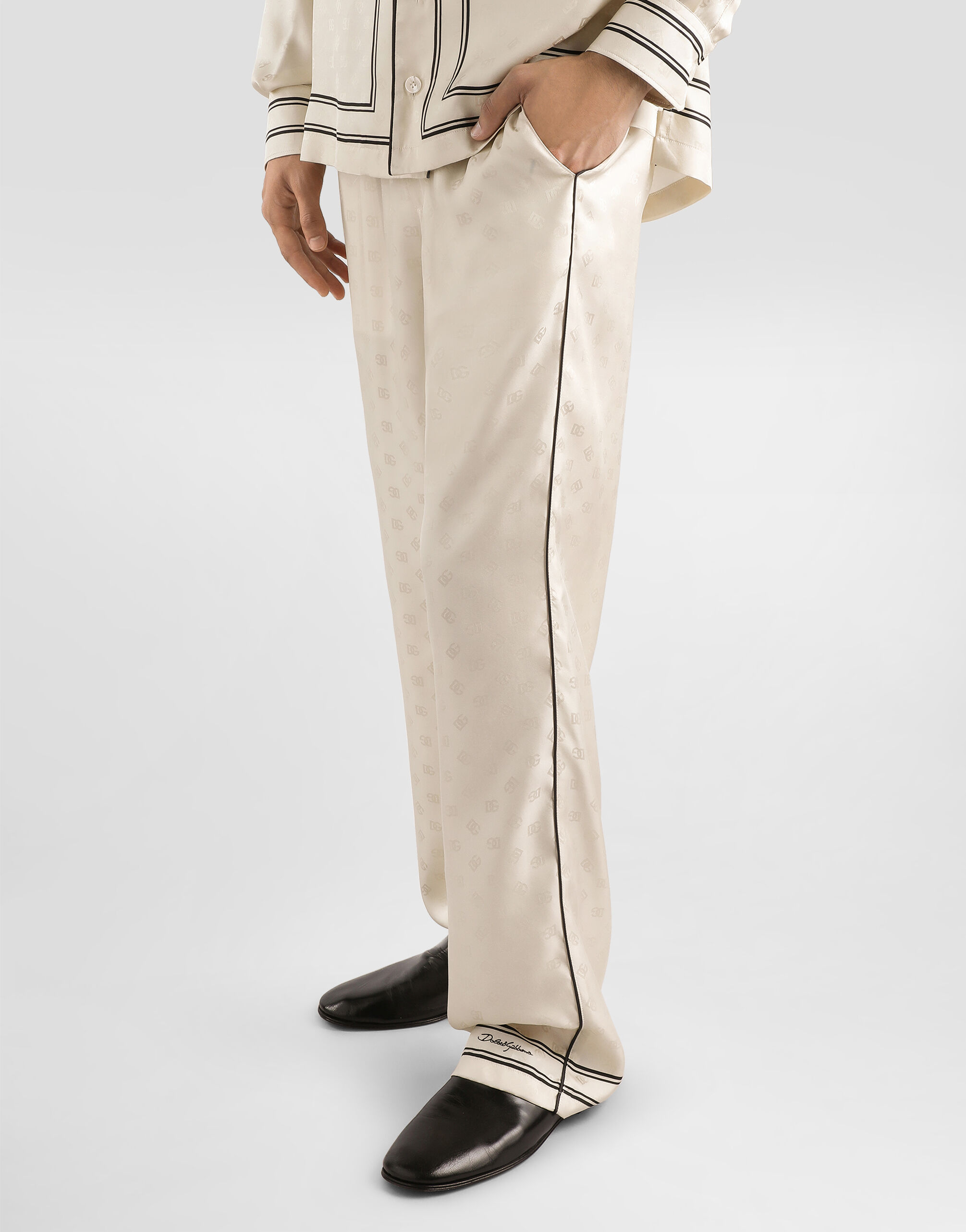 Logo and stripe-print twill trousers in Multicolor for Men