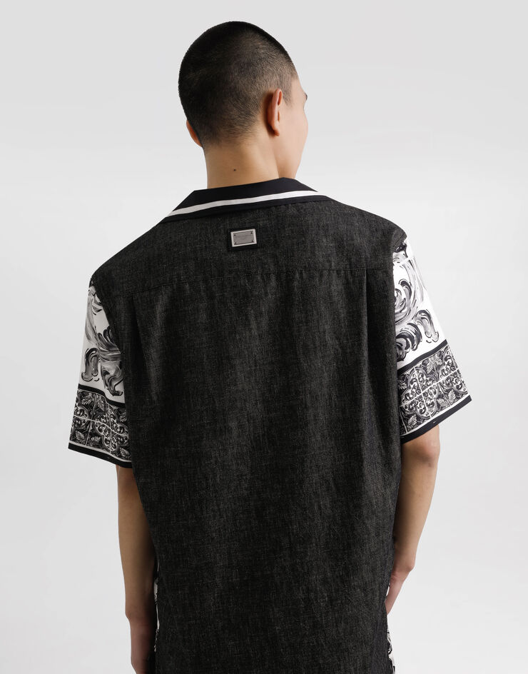 Dolce & Gabbana Jeanshemd aus Seide und Baumwolle mit Majolika-Print Mehrfarbig G5JH9DG8ND7