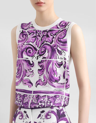 Dolce & Gabbana Majolica -print silk tank top Multicolor FXT06TJBSJF