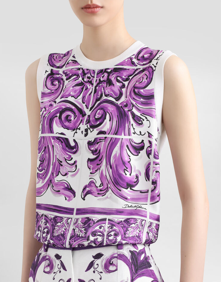 Dolce & Gabbana Majolica -print silk tank top Multicolor FXT06TJBSJF