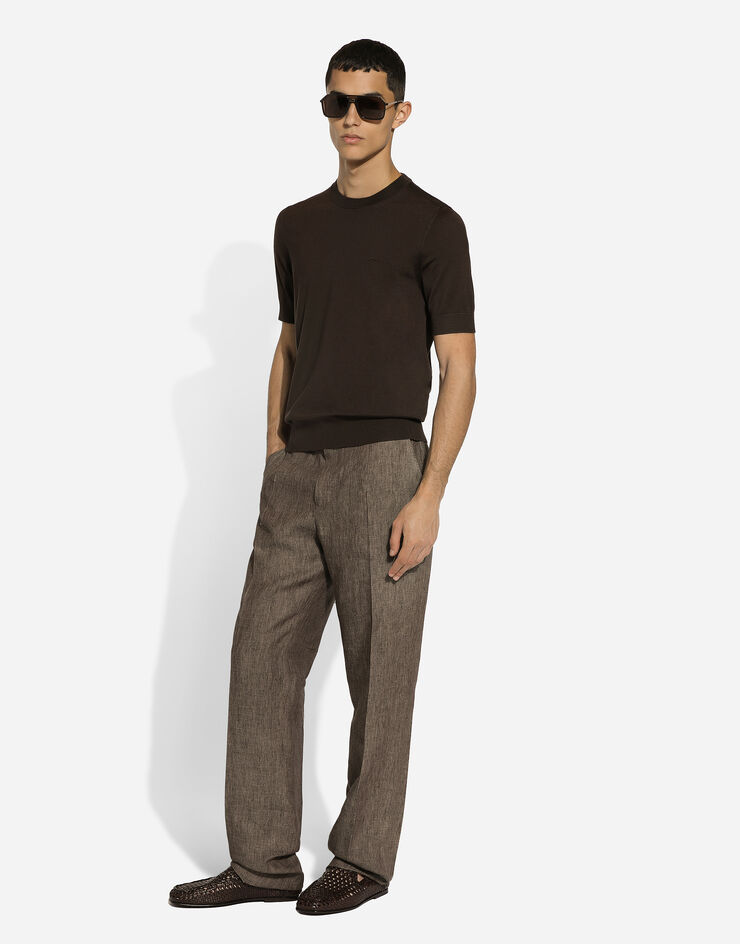 Dolce & Gabbana Maglia girocollo in seta con logo Dolce&Gabbana Marrone GXX03ZJBSJS