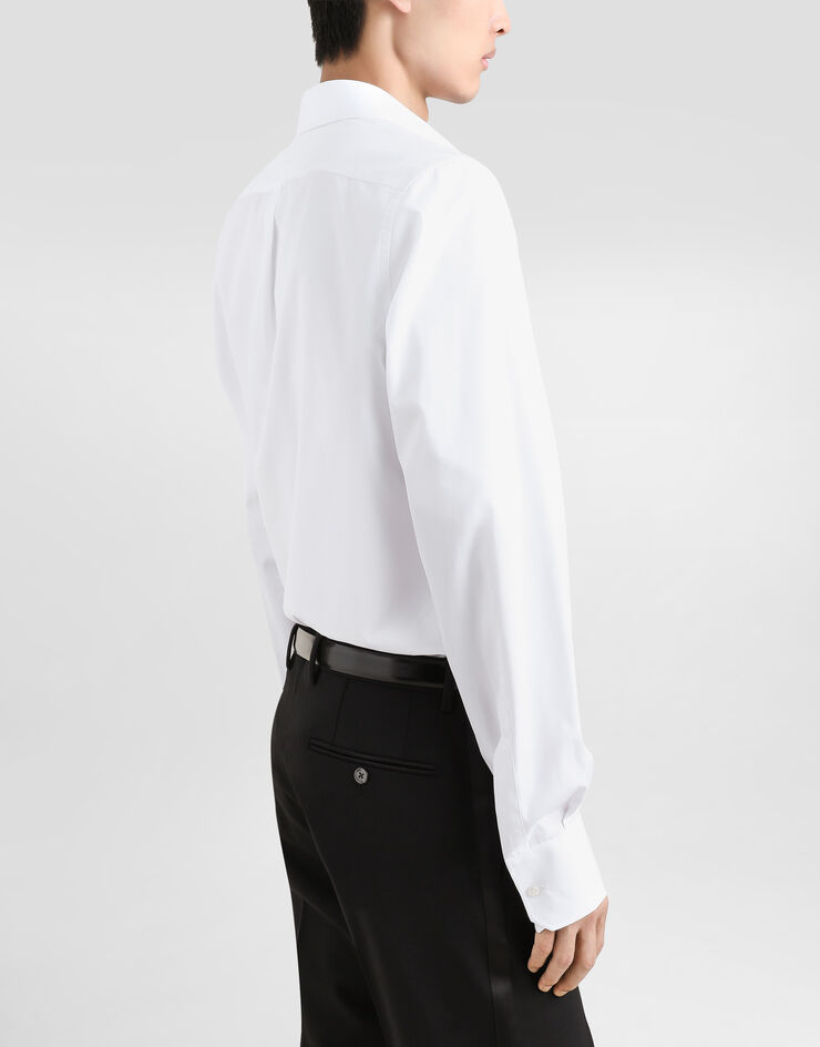 Dolce & Gabbana Hemd aus Baumwolle mit Wappenpatch Weiss G5ML1ZGI757