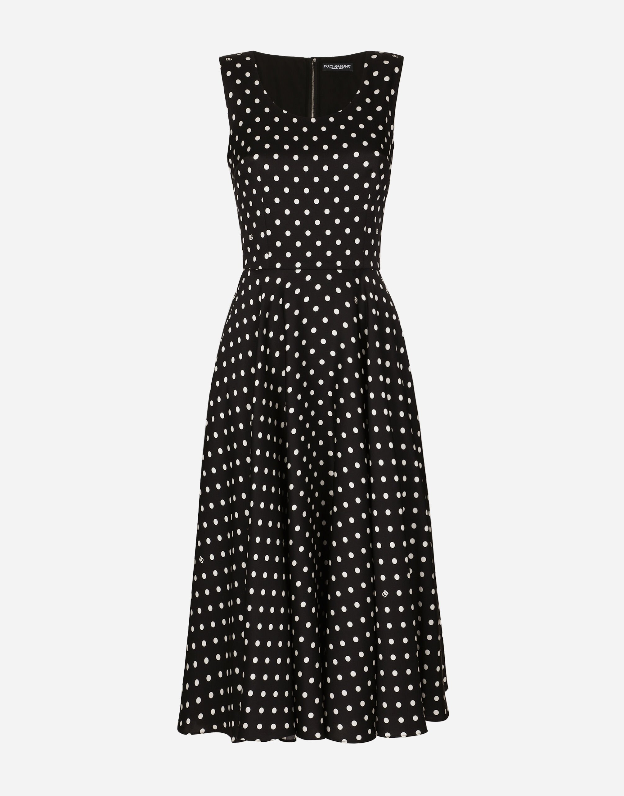 Dolce & Gabbana Silk charmeuse calf-length circle-skirt dress with polka-dot print Print F6JJBTFSFNP