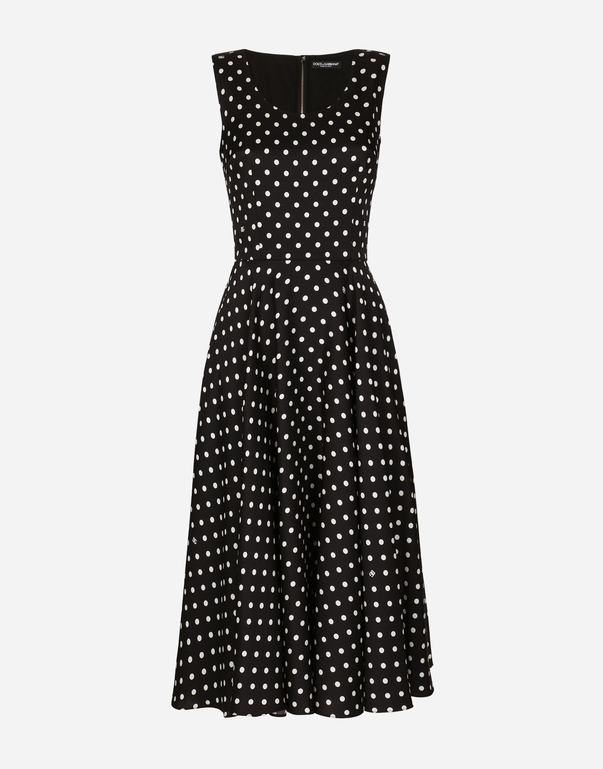 Robe patineuse mi longue en charmeuse de soie avec imprime a pois en Imprime pour femme Dolce Gabbana