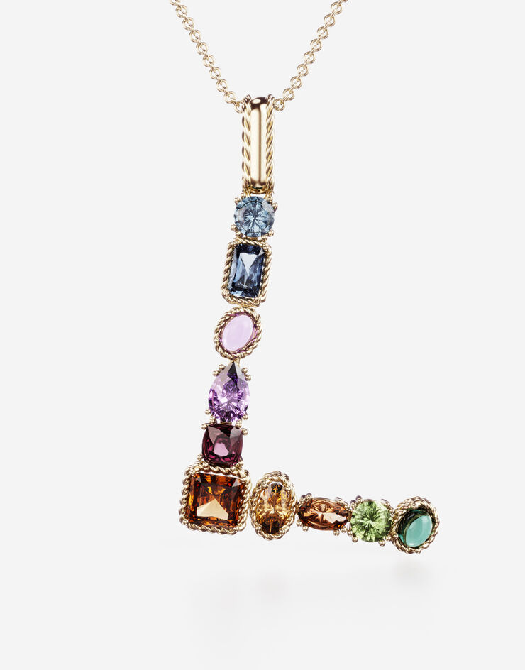 Dolce & Gabbana Rainbow alphabet L pendant in yellow gold with multicolor fine gems Gold WAMR2GWMIXL