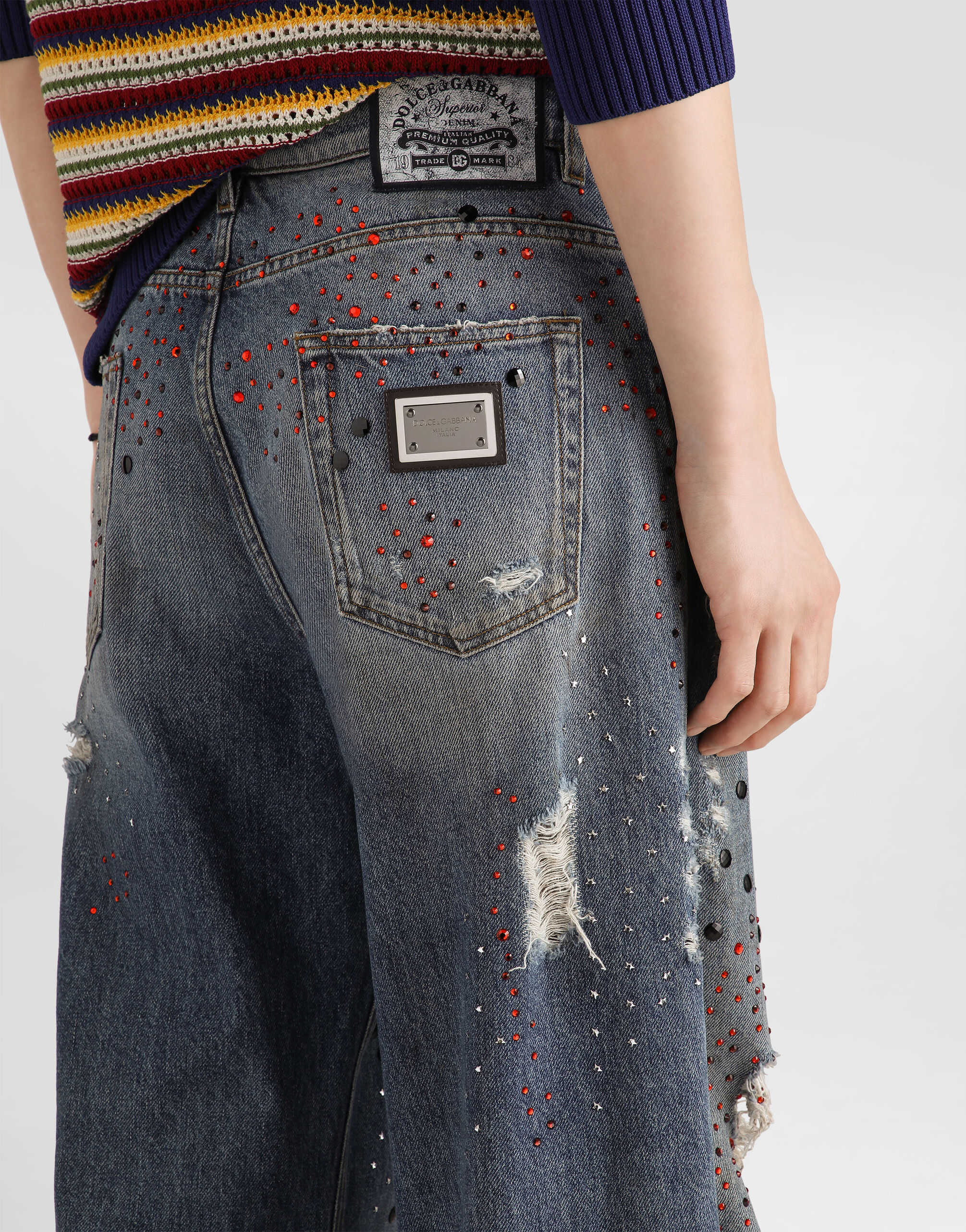 Denim trousers with rhinestones in Multicolor for Men