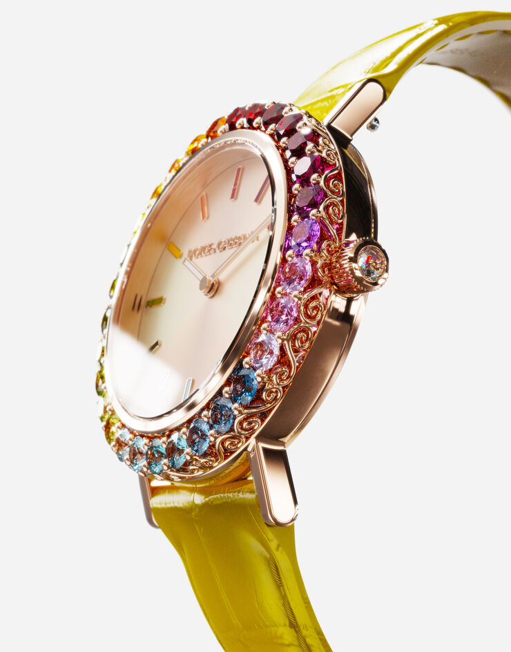 Dolce & Gabbana Reloj Iris en oro rosa con gemas multicolor Amarillo WWLB2GXA1XA