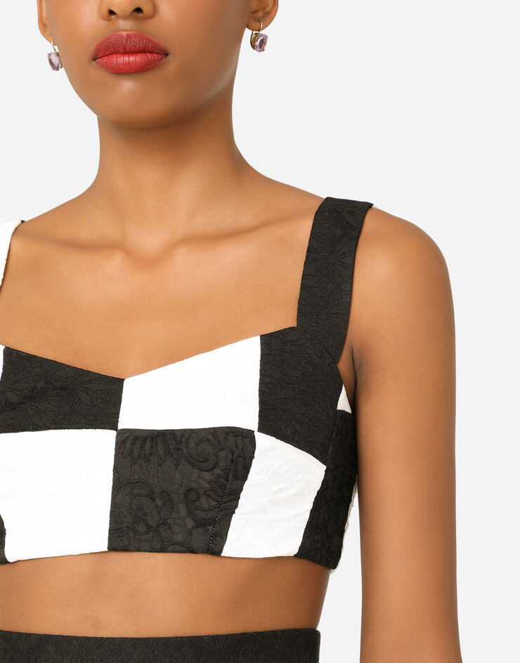 Dolce & Gabbana Damier patchwork jacquard bustier top BLUE F7Q34TGDX76