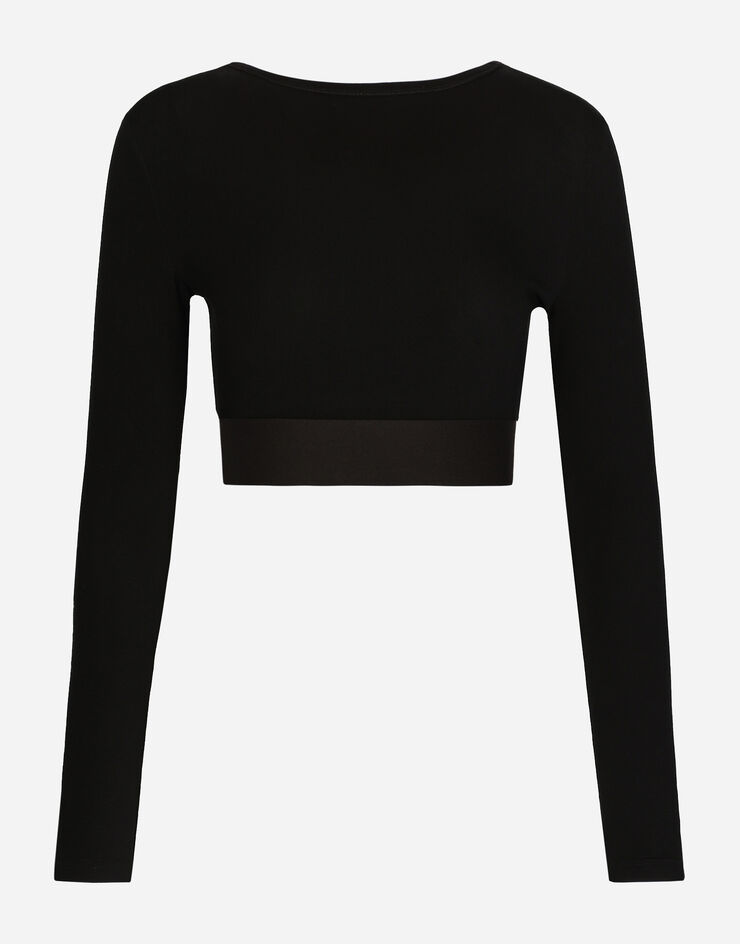 Dolce & Gabbana 徽标弹力饰带平纹针织长袖上衣 黑 F8N51TFUGFJ