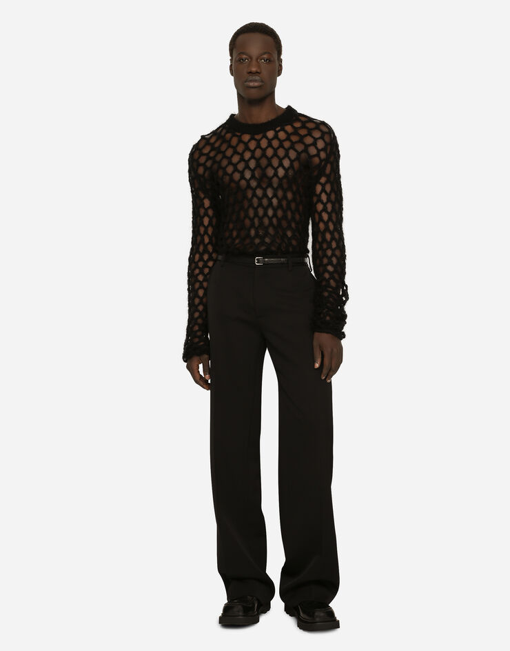Dolce & Gabbana Camiseta de rejilla con cuello redondo en lana mohair Negro GXH18TJCML1