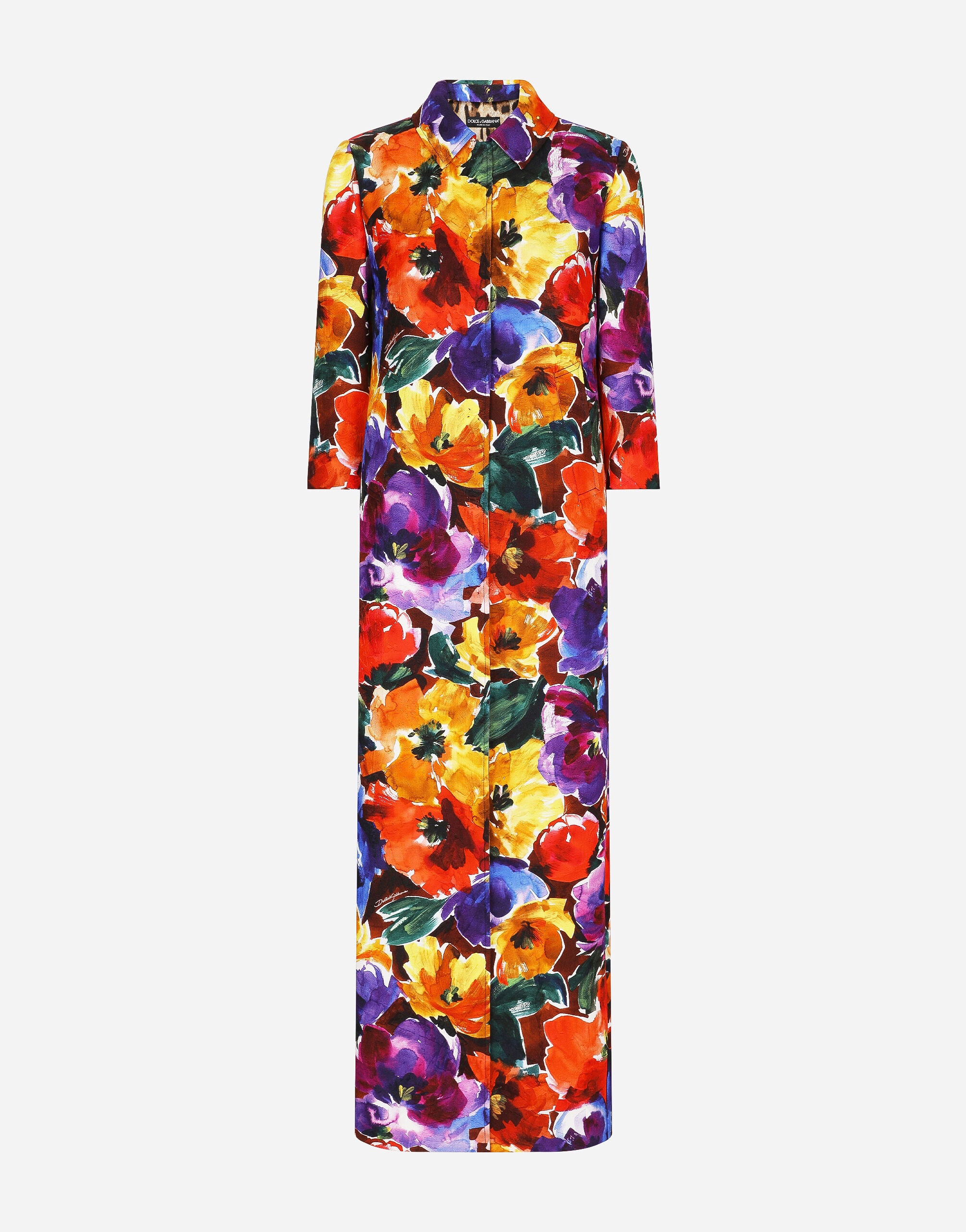 Long brocade coat with abstract flower print in Print for