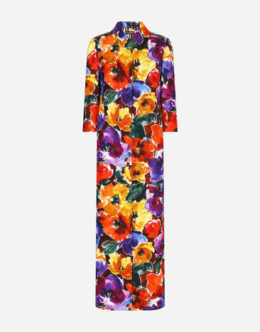 Dolce & Gabbana Long brocade coat with abstract flower print Print F0AH2THI1BD