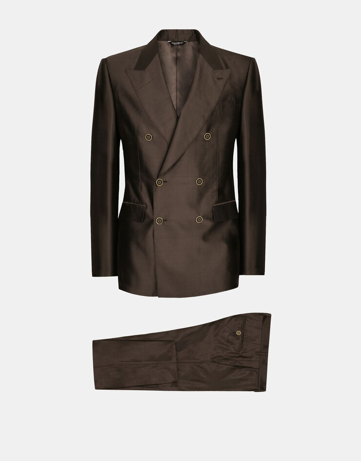 Dolce & Gabbana Zweireihiger Anzug Sicilia aus Shantung-Seide Grau GKLPMTFU1L5