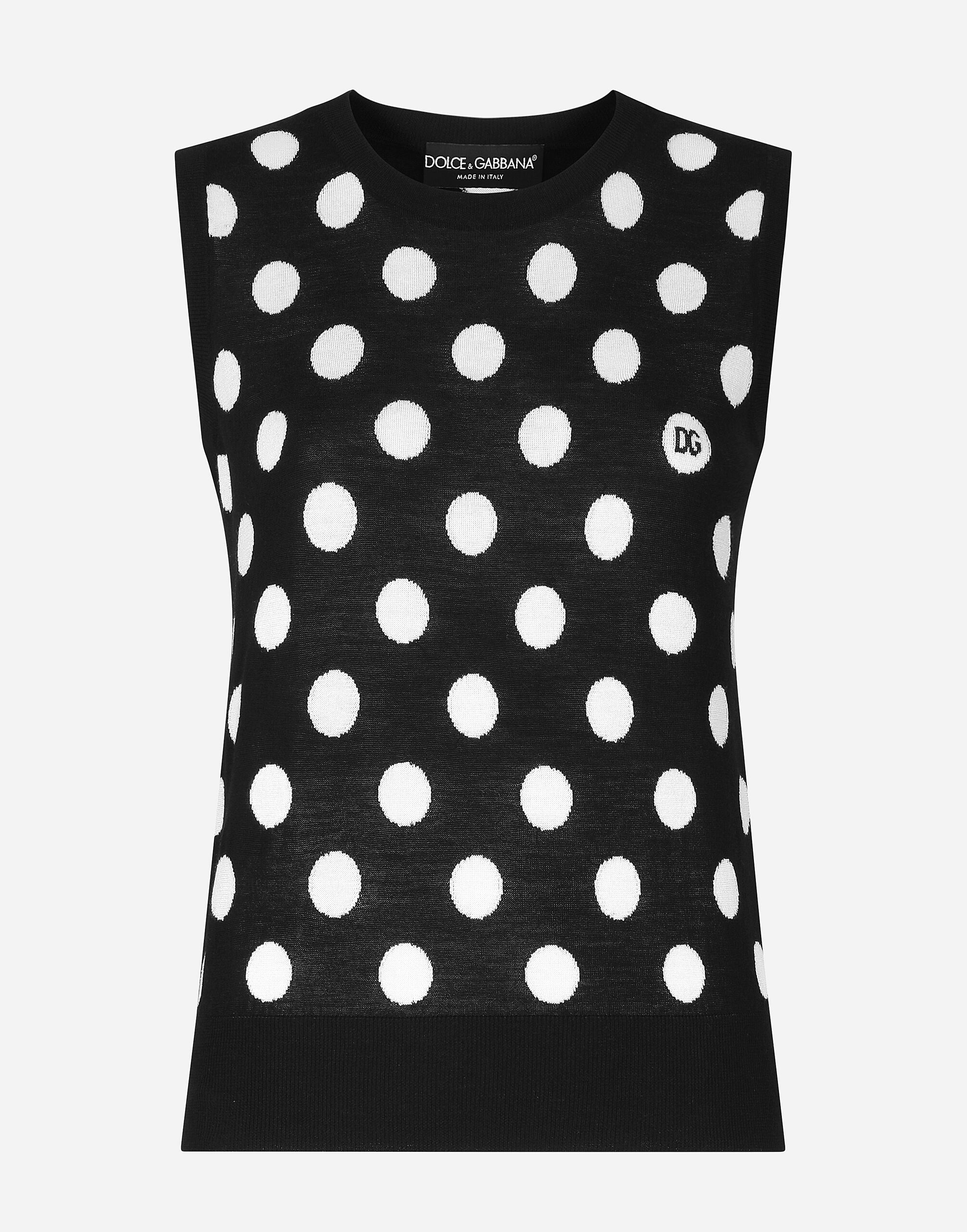 Dolce & Gabbana Silk and wool tank top with polka-dot inlay Print FXX06TJCVYK