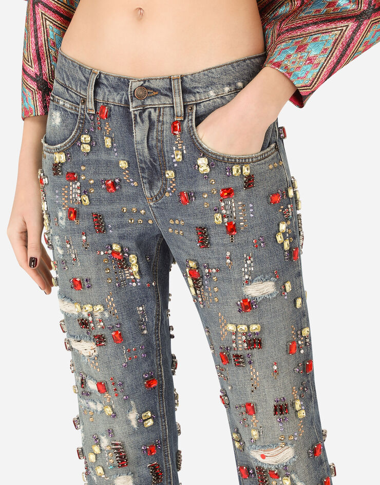 Dolce & Gabbana Boyfriend jeans with stone embellishment Multicolor FTBI2ZG8FH2