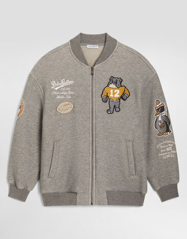Dolce & Gabbana Fleece bomber jacket with patch Grey L4JB8HG7P6Q