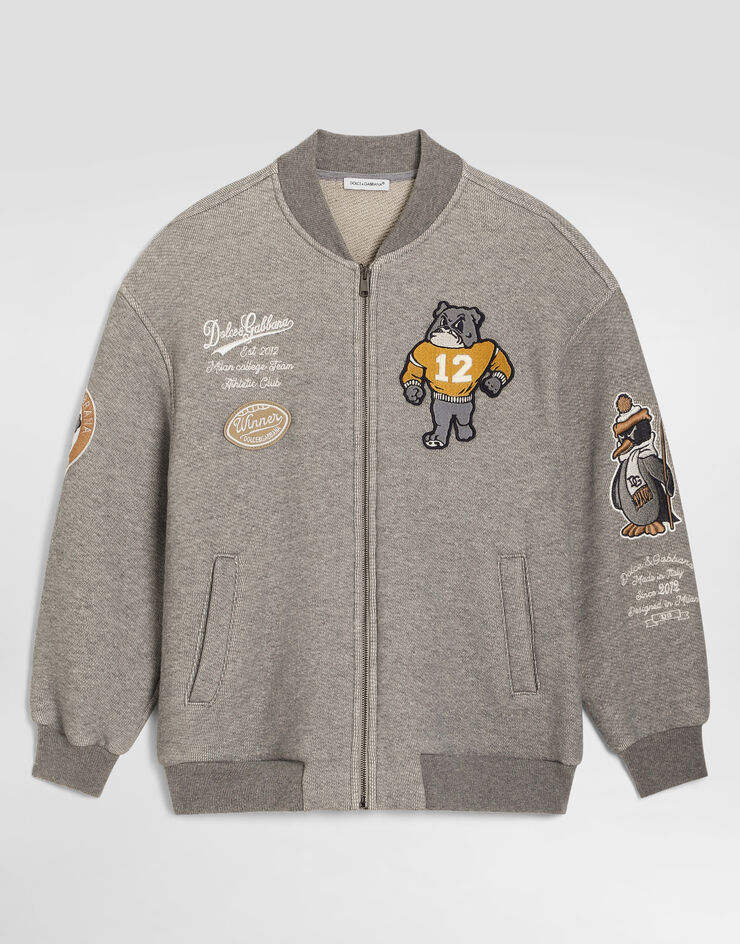 Dolce & Gabbana Fleece bomber jacket with patch Grey L4JB8HG7P6Q