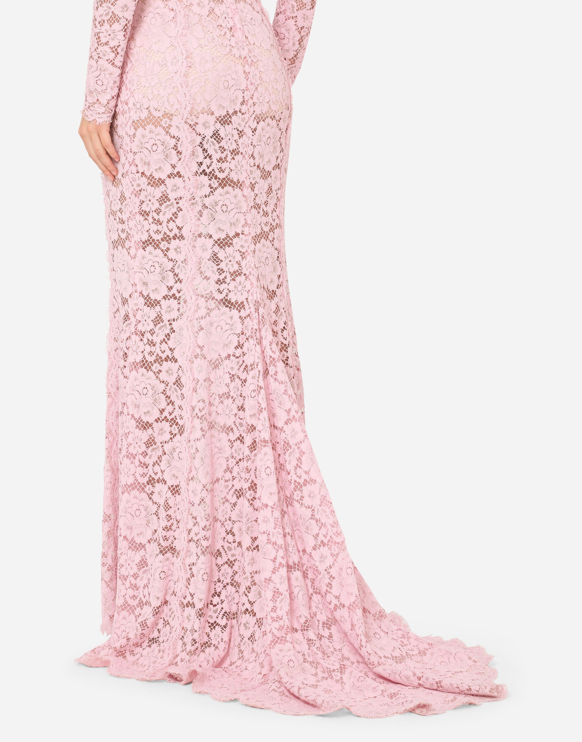 Long lace dress with train in LILAC for Women Dolce Gabbana