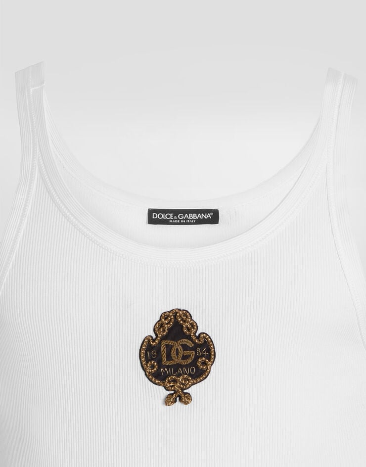 Dolce & Gabbana Ribbed jersey tank top with patch White G8PA8ZG7Q1U