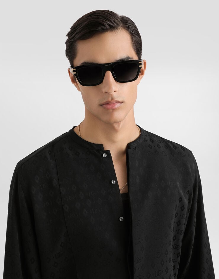 Dolce & Gabbana Martini shirt in silk jacquard with logo Black G5LF8TFJ1KB