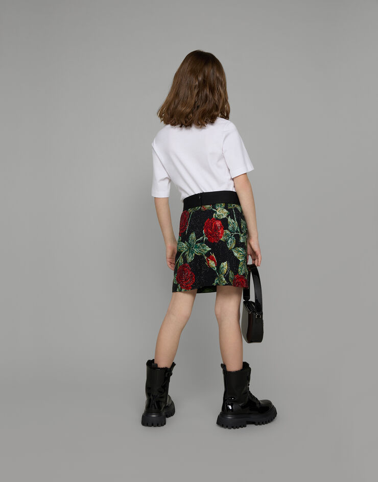 DolceGabbanaSpa Charmeuse miniskirt with branded elastic and rose print Mehrfarbig L54I70G7J1W