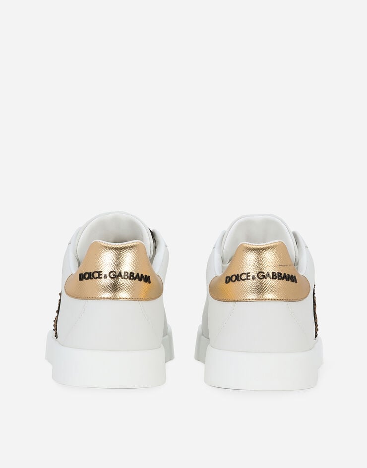 Dolce & Gabbana Calfskin nappa Portofino sneakers with crown patch White/Gold CS1761AH136