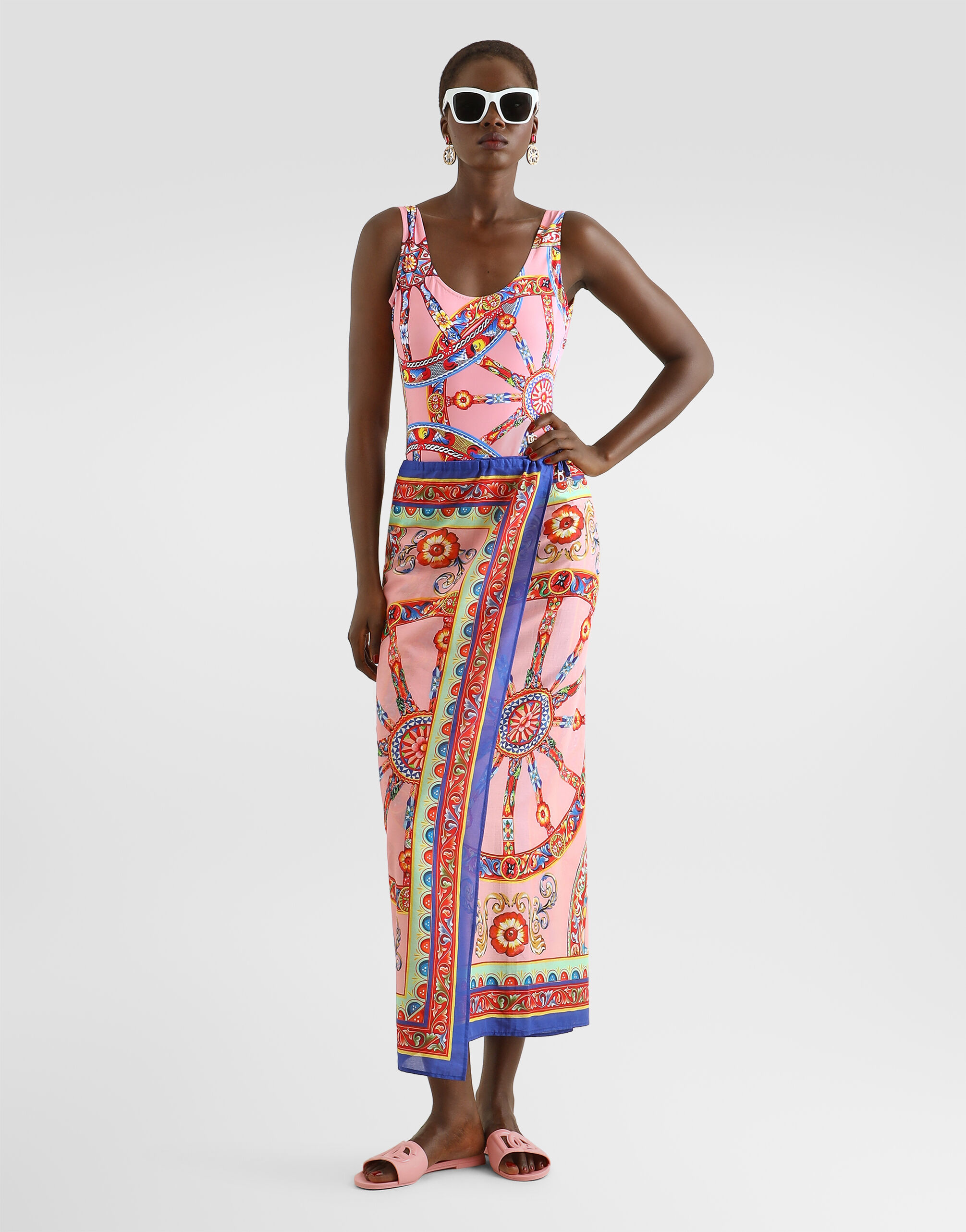 Carretto-print one-piece swimsuit