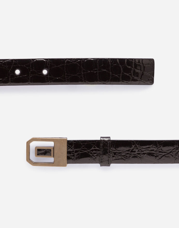 Dolce & Gabbana Shiny crocodile skin belt with enameled buckle Black BC3844A2088