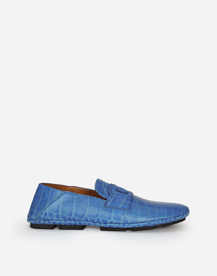 Dolce & Gabbana حذاء درايفر من جلد عجل بطبعة جلد التمساح أزرق A50583AS422