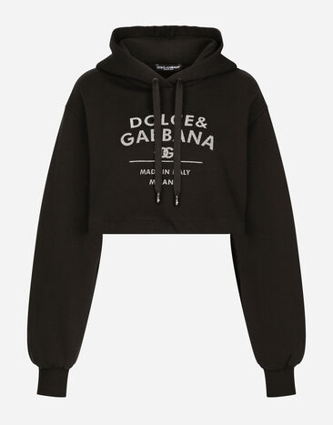 Dolce & Gabbana Jersey hoodie with Dolce&Gabbana logo lettering Black FXE03TJBMQ3