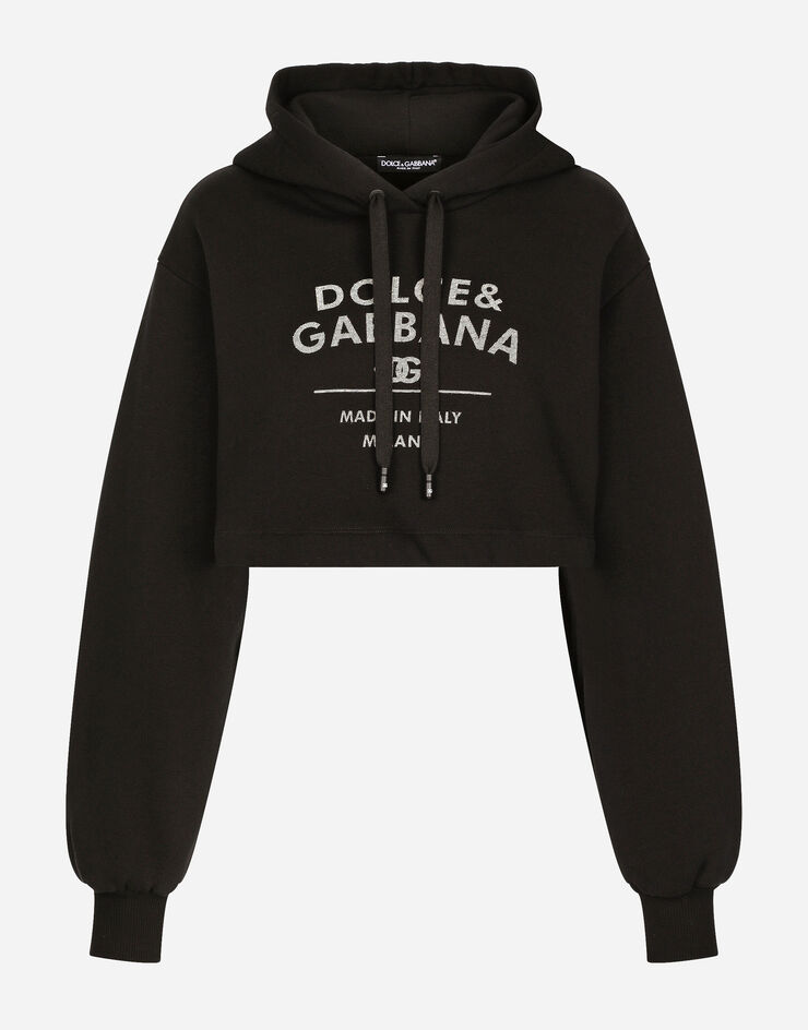 Dolce & Gabbana Jersey hoodie with Dolce&Gabbana logo lettering Schwarz F9R32TGDB7E
