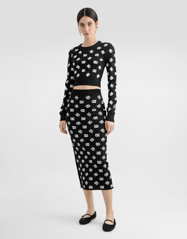 Dolce & Gabbana Cropped viscose jacquard sweater with DG logo Print FXI12TJAIK3