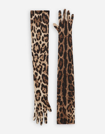 Dolce & Gabbana KIM DOLCE&GABBANA Guantes largos de raso elástico con estampado de leopardo Imprima FH646AFPFSH