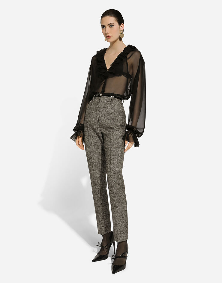 Dolce & Gabbana Chiffon shirt with ruches Black F5R96TFU1AT