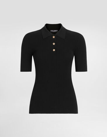 Dolce & Gabbana Ribbed polo sweater Black FXZ16ZJFMHG