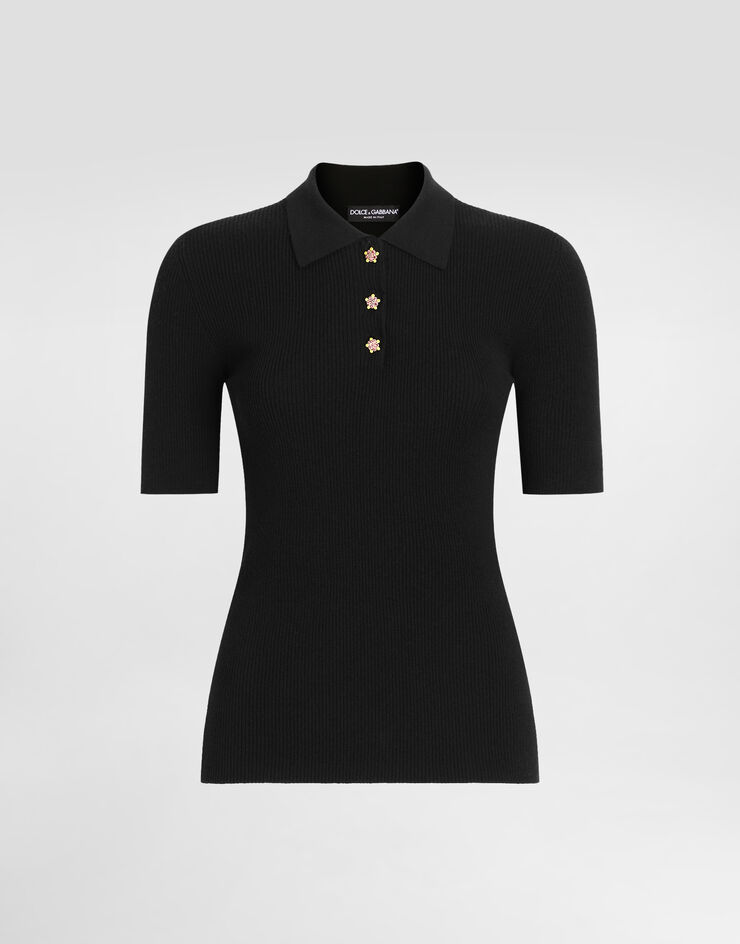 Dolce & Gabbana Jersey tipo polo de canalé Negro FXZ16ZJFMHG