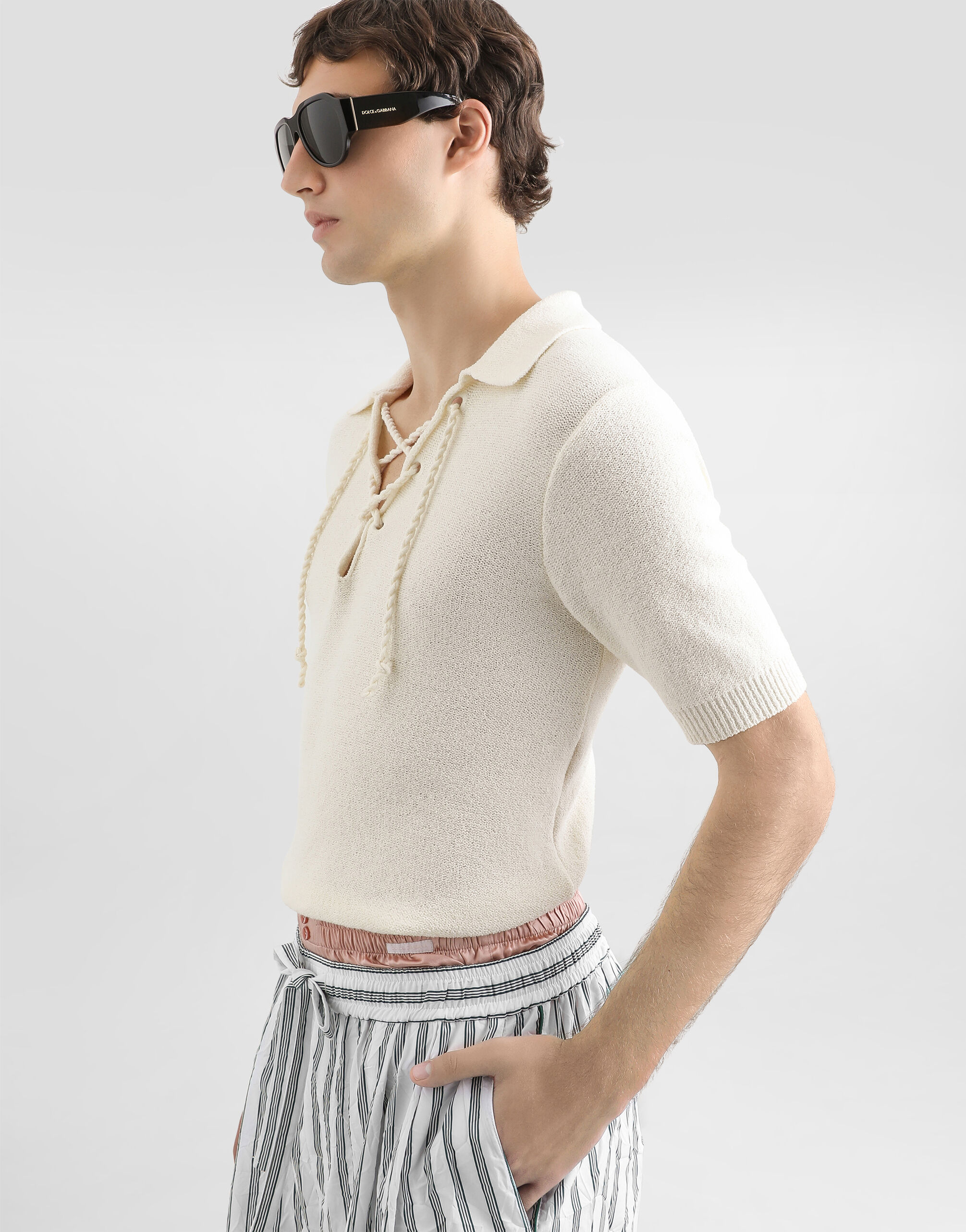 Serafino pullover with drawstring in Beige for Men | Dolce&Gabbana® US