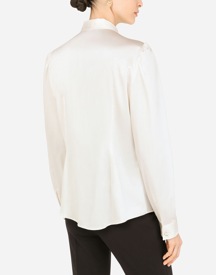 Dolce & Gabbana Satin shirt with pearl buttons with DG logo White F5P09TFURAG
