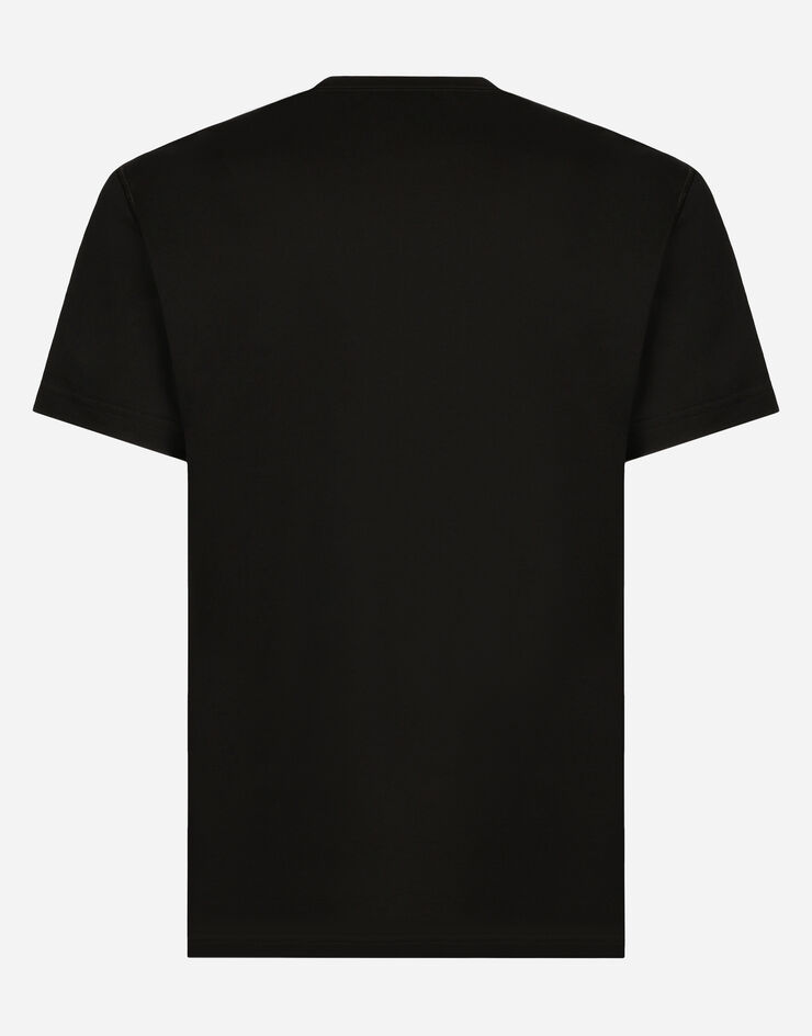 Dolce & Gabbana Cotton V-neck T-shirt with branded tag Black G8PT2TG7F2I