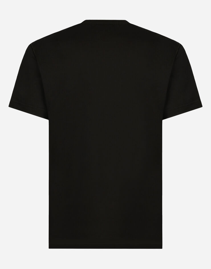 Dolce & Gabbana Camiseta de algodón con cuello de pico y placa con logotipo Negro G8PT2TG7F2I