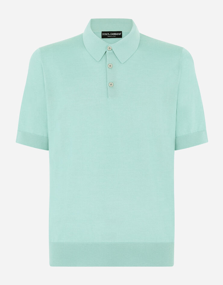 Short-sleeved cashmere and silk polo-shirt