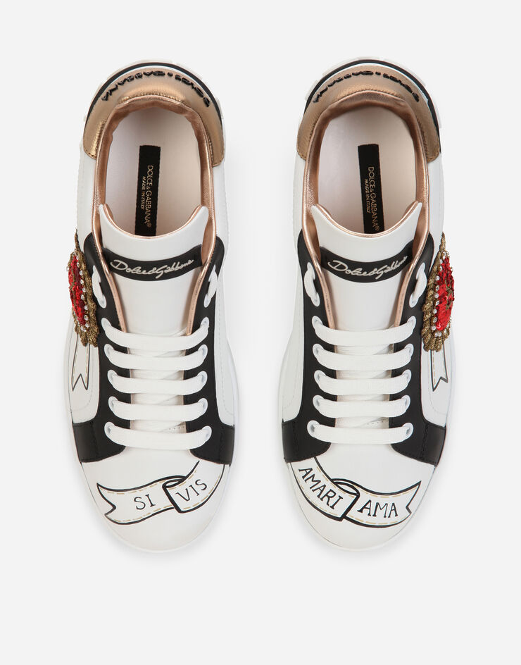 Dolce & Gabbana Calfskin Portofino sneakers with embroidery Multicolor CK1544AZ138