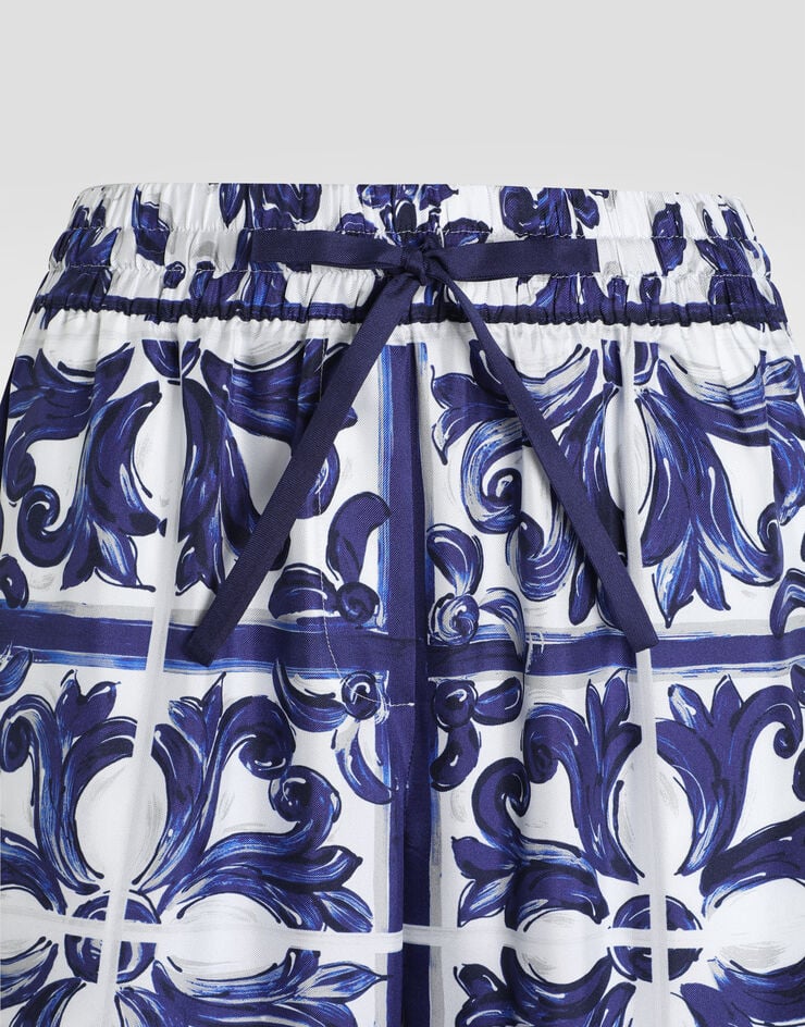 Dolce & Gabbana Pantaloni vanity in twill di seta stampa Maiolica #1C2040 I3J36WHI1S5