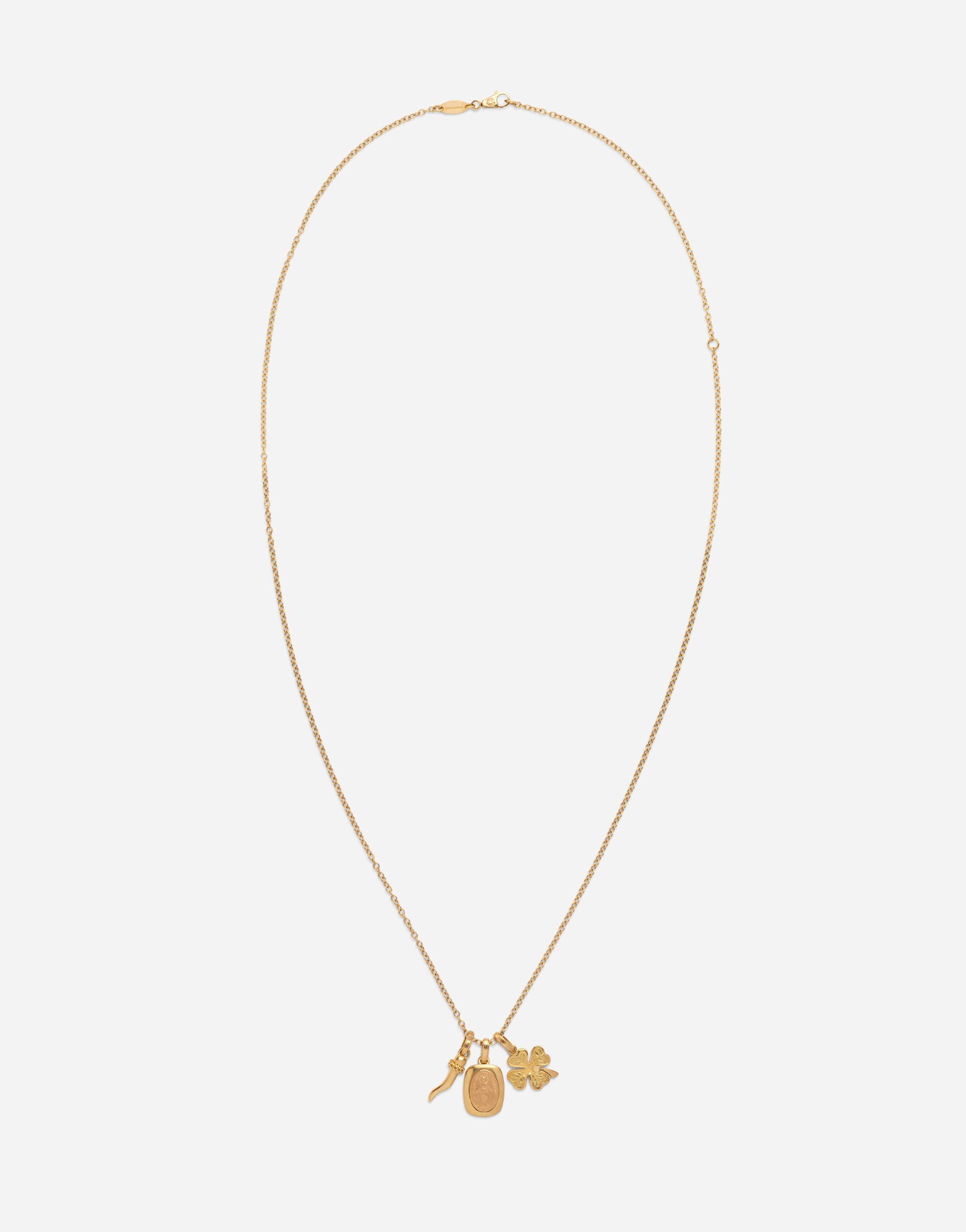 Dolce & Gabbana Devotion yellow and red gold rounded rectangular pendant with a red gold Virgin Mary medallion, horn and four-leaf clover pendants on yellow gold chain Gold WAKK1GWJAS1